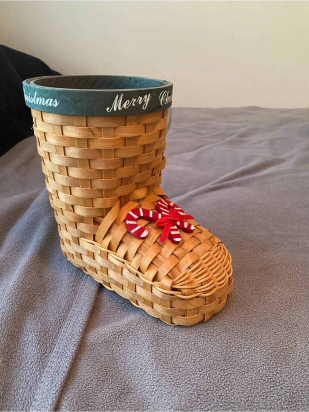 Woven Holiday Boot Accent - Natural with Red Trim